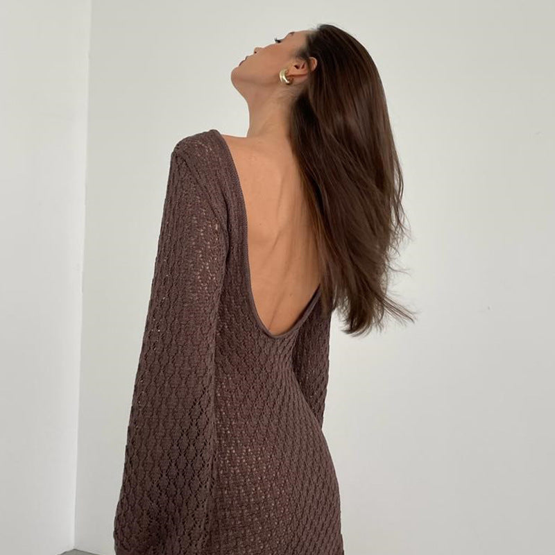 Damen elegantes Häkelkleid mit tiefem Ausschnitt R&B