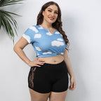 Damen cropped T-Shirt mit Wolkenmuster und elastischem Bund R&B