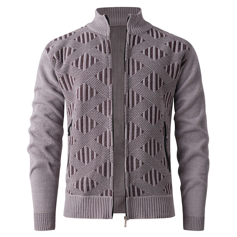 Herren elegante Strickjacke mit strukturiertem Design und hohem Stehkragen R&B