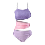 Damen Cut-Out Badeanzug mit schimmerndem Effekt und verstellbaren Trägern R&B