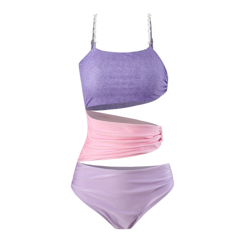 Damen Cut-Out Badeanzug mit schimmerndem Effekt und verstellbaren Trägern R&B