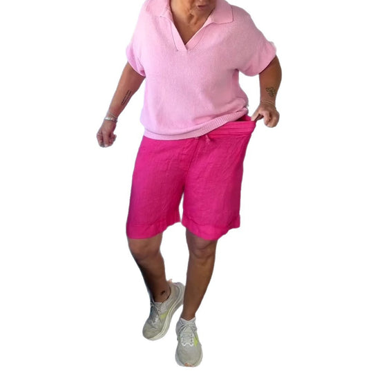 Damen nan Leinenmix-Relaxshorts mit elastischem Komfortbund und Eingrifftaschen R&B