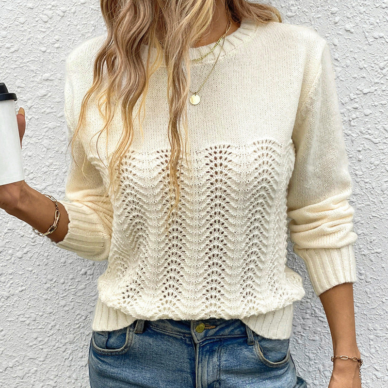 Damen Strickpullover mit raffiniertem Wellenmuster sowie hoher Flexibilität R&B