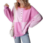 Damen lässiger Kapuzenpullover mit Knopfdetails und Farbblockdesign R&B
