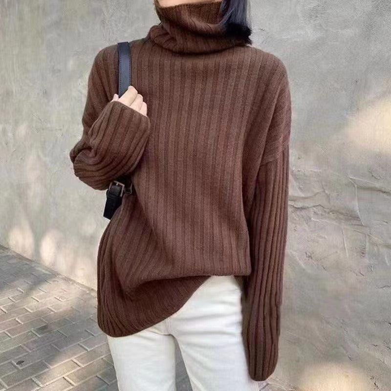 Damen Hochgeschlossenes Strickoberteil mit asymmetrischem Schnitt und feiner Rippstruktur R&B