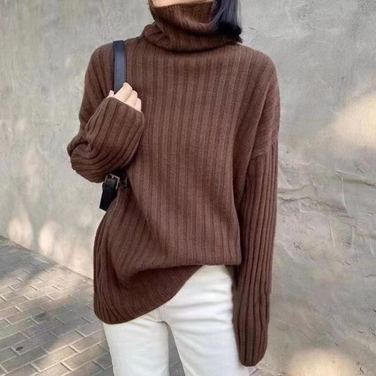 Damen Hochgeschlossenes Strickoberteil mit asymmetrischem Schnitt und feiner Rippstruktur R&B
