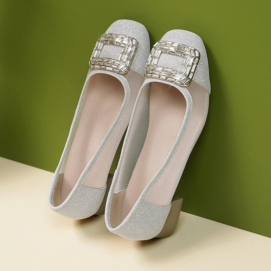 Damen Elegante Ballerinas mit modischem Schmuckdetail und komfortablem Blockabsatz R&B