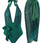 Damen eleganter Einteiler Badeanzug mit floralem Wickelrock R&B