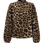 Damen Bluse mit elegantem Leopardenmuster und Rüschenkragen R&B
