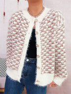 Damen gemütlicher Strickcardigan mit dekorativem Knopfdesign R&B