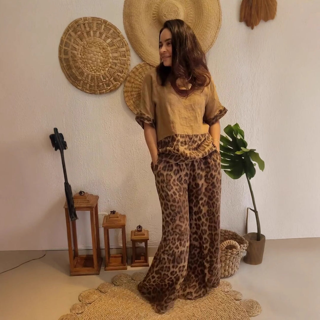 Damen Leichtes und lässiges Sommeroutfit mit Leopardenmuster R&B