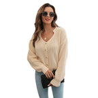 Damen Strickjacke mit Knopfverschluss und V-Ausschnitt R&B