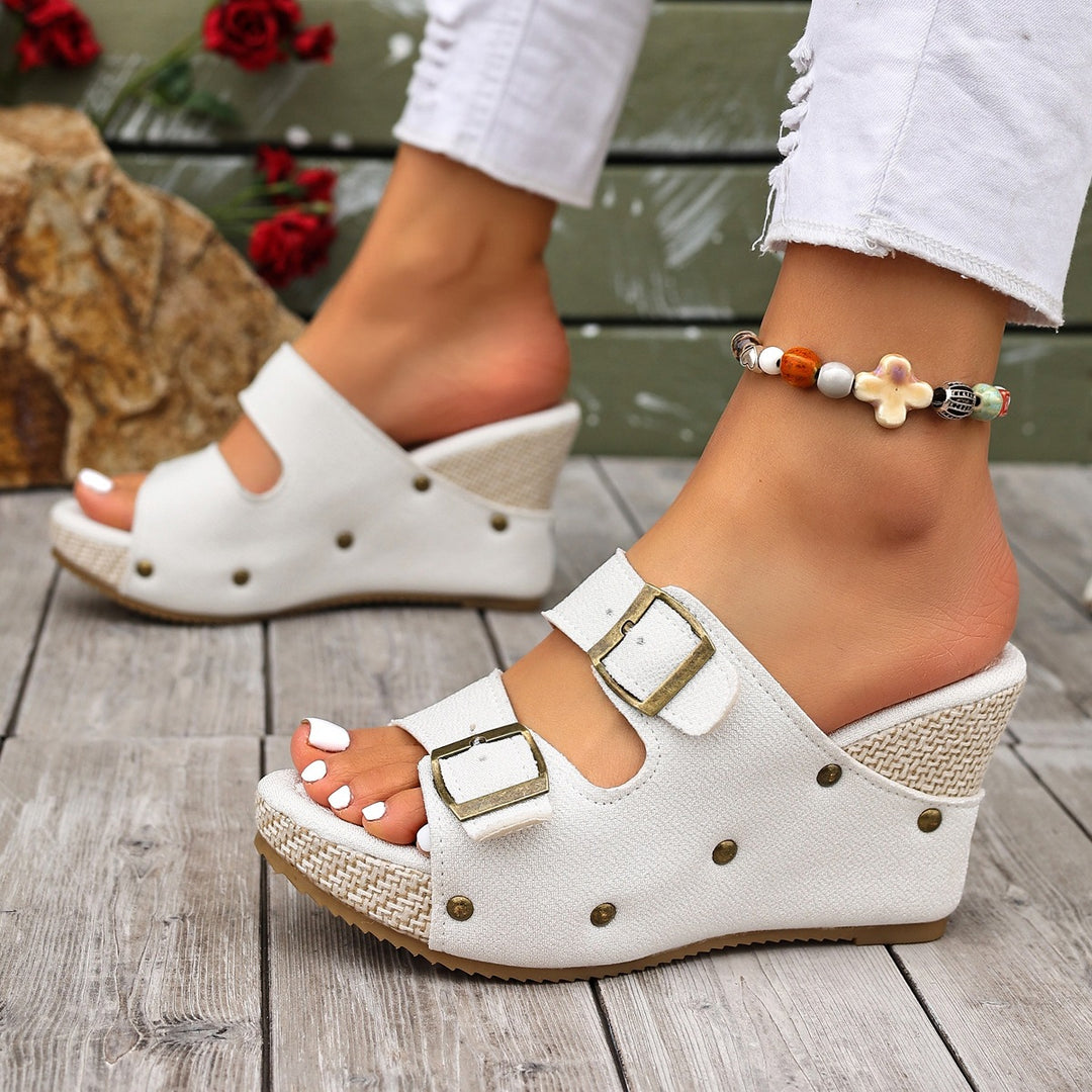 Damen Wedge-Pantoletten mit verstellbaren Riemen und modischem Design R&B