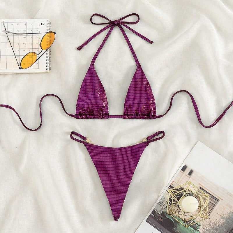 Damen Triangel-Bikini mit schimmerndem Oberflächenmuster R&B