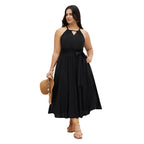 Damen Midikleid mit verstellbarem Träger und elastischem Taillengürtel R&B