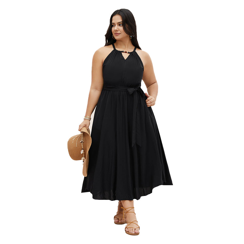 Damen Midikleid mit verstellbarem Träger und elastischem Taillengürtel R&B