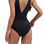 Damen Einteiliger Badeanzug mit tiefem V-Ausschnitt und eleganter Gürteldetails R&B