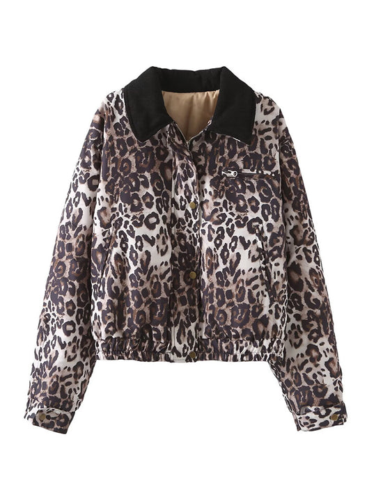 Damen Kunstlederjacke mit attraktivem Leopardenmuster und elastischem Bund R&B
