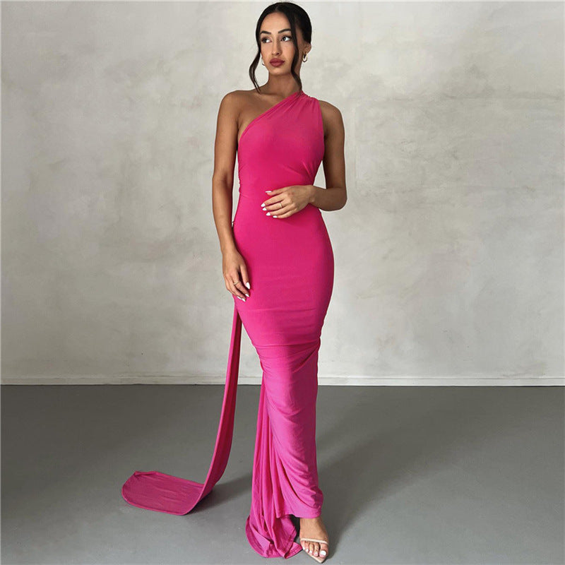 Damen Elegantes bodenlanges One-Shoulder Kleid R&B