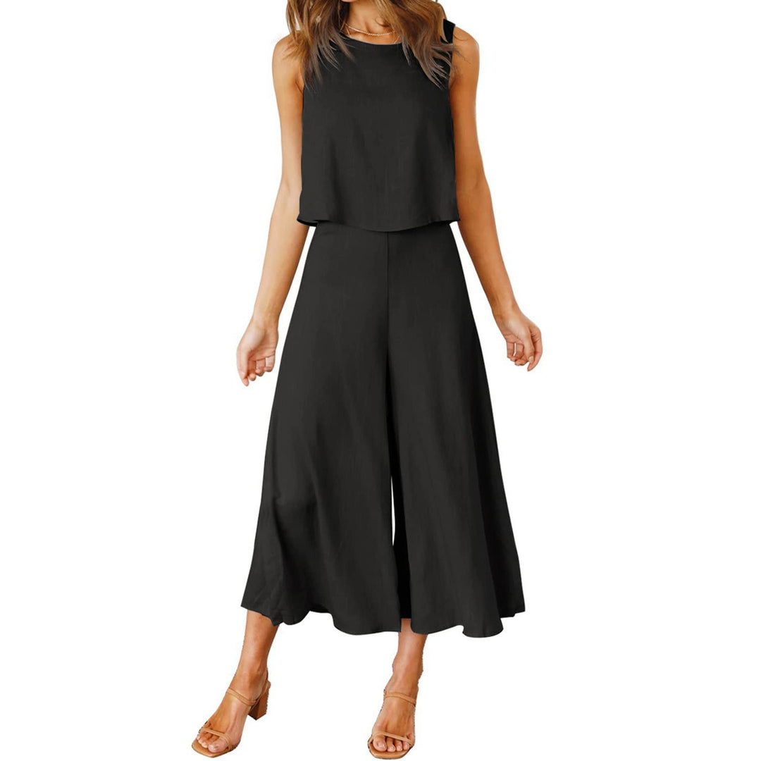 Damen lässiger Jumpsuit mit weit geschnittenem Beinen und leichtem Oberteil R&B