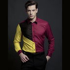 Herren Langarmhemd mit geometrischem Farbblock-Design und modernem Kragen