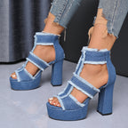 Damen High Heel Sandalen mit fransigen Details und Plateau