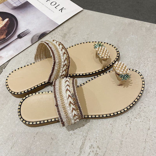Damen Riemchen-Sandalen mit dekorativem Rüschendetail und Perlenschmuck R&B