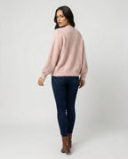 Damen flauschiger Oversize-Cardigan mit V-Ausschnitt, großer Knopfleiste, aufgesetzten Taschen und Ballonärmeln R&B