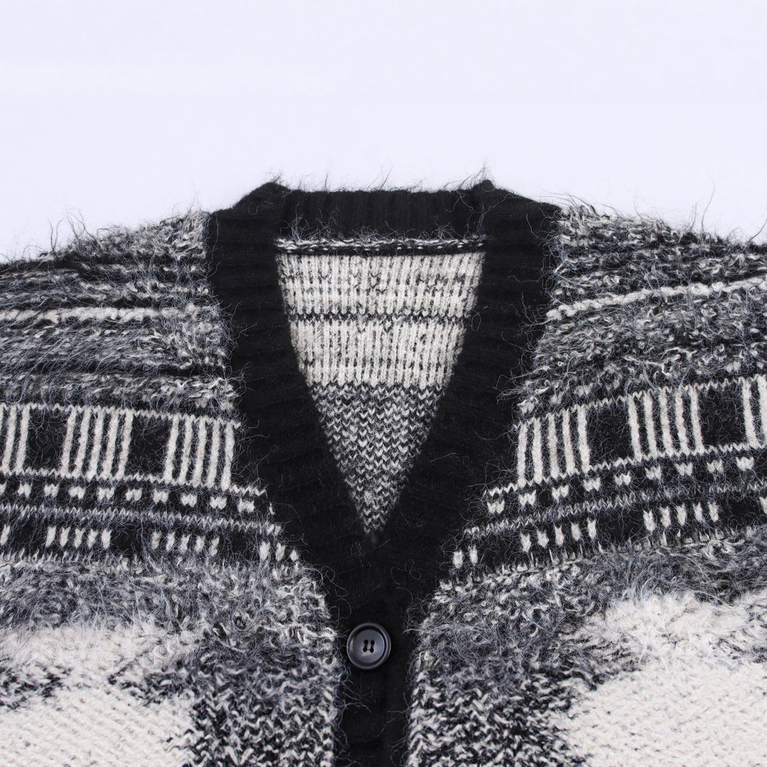 Damen Gemusterter Langarm-Cardigan mit Knopfleiste R&B