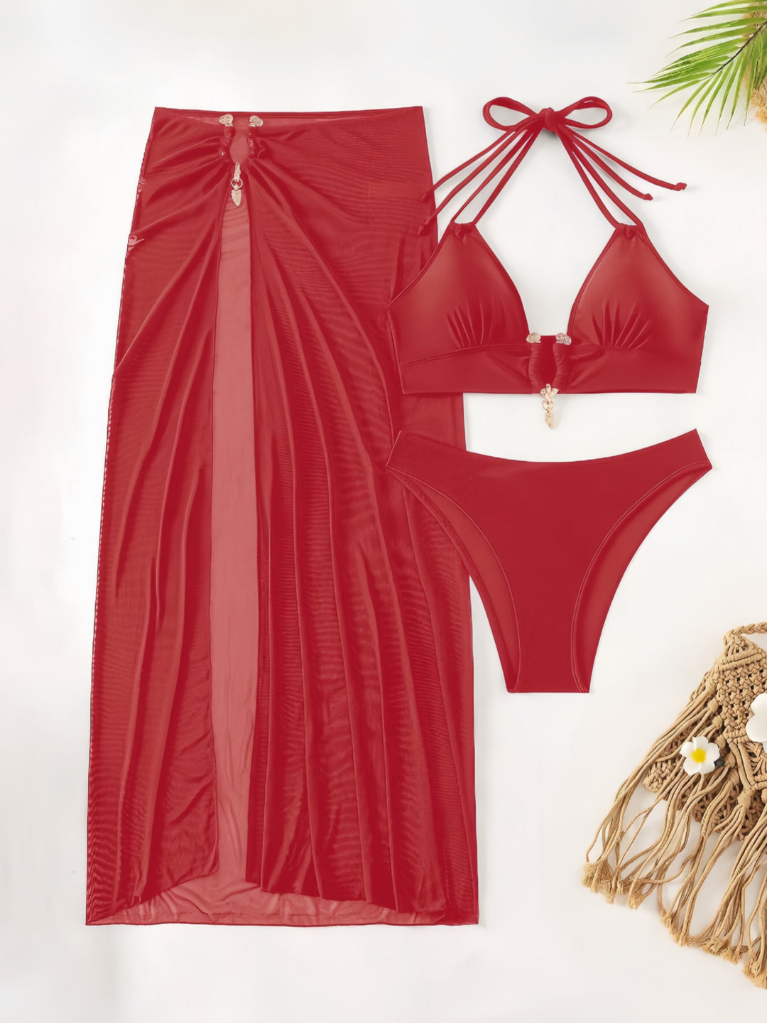 Damen Triangel-Bikini-Set mit eleganter Rock-Überwurf R&B