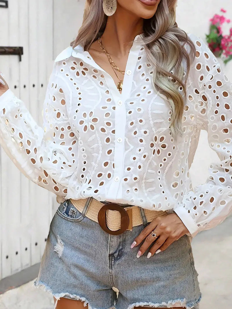 Damen Elegante Bluse mit Spitzenmuster R&B