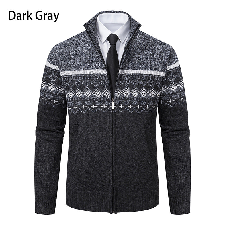 Herren Strickjacke mit modernem Muster und hohem Kragen R&B