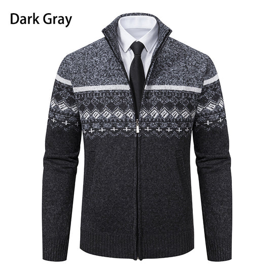 Herren Strickjacke mit modernem Muster und hohem Kragen R&B