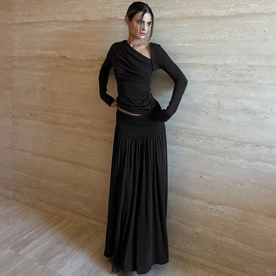 Damen Elegantes Wickel-Maxi-Kleid mit asymmetrischem Schulteinsatz R&B