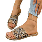 Damen Slide-Sandalen mit modischem Schlangenmuster und anatomischer Fußbettenstruktur R&B