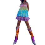Damen luftiges Sommerkleid mit buntem Paillettenmuster R&B