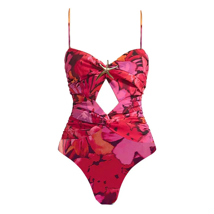 Damen Einteiliger Badeanzug mit raffinierter Cut-Out-Optik und dekorativem Schmuck R&B