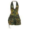 Damen Halterneck Mini-Kleid mit Raffung und verziertem Saum R&B