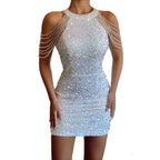 Damen Glitzerndes Partykleid mit eleganten Spaghettiträgern und dezentem Detail R&B