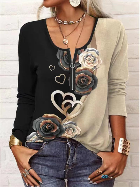 Damen Langarmshirt mit schimmerndem Glitzerdetail und halsfernem Reißverschluss R&B