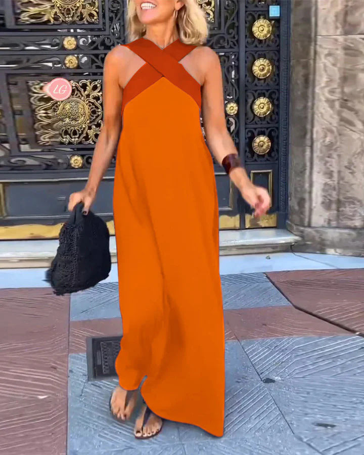 Damen Langes Maxikleid mit Cross-Over-Trägern und elegantem Schnitt R&B