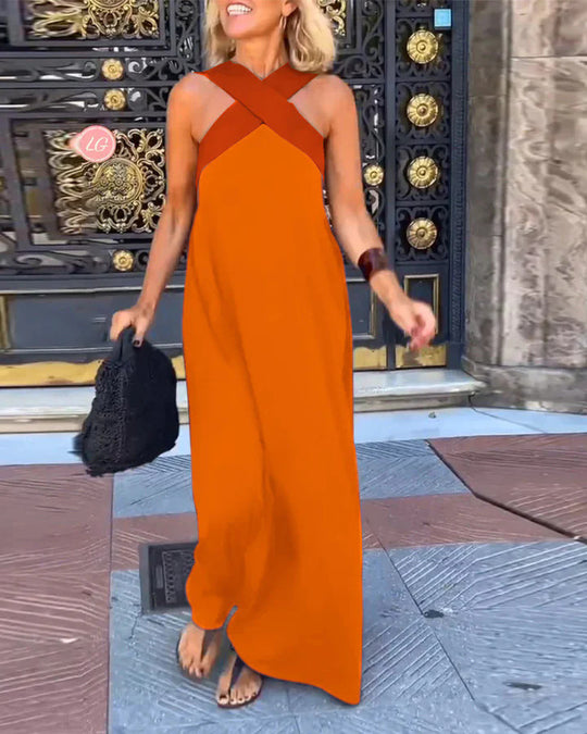 Damen Langes Maxikleid mit Cross-Over-Trägern und elegantem Schnitt R&B