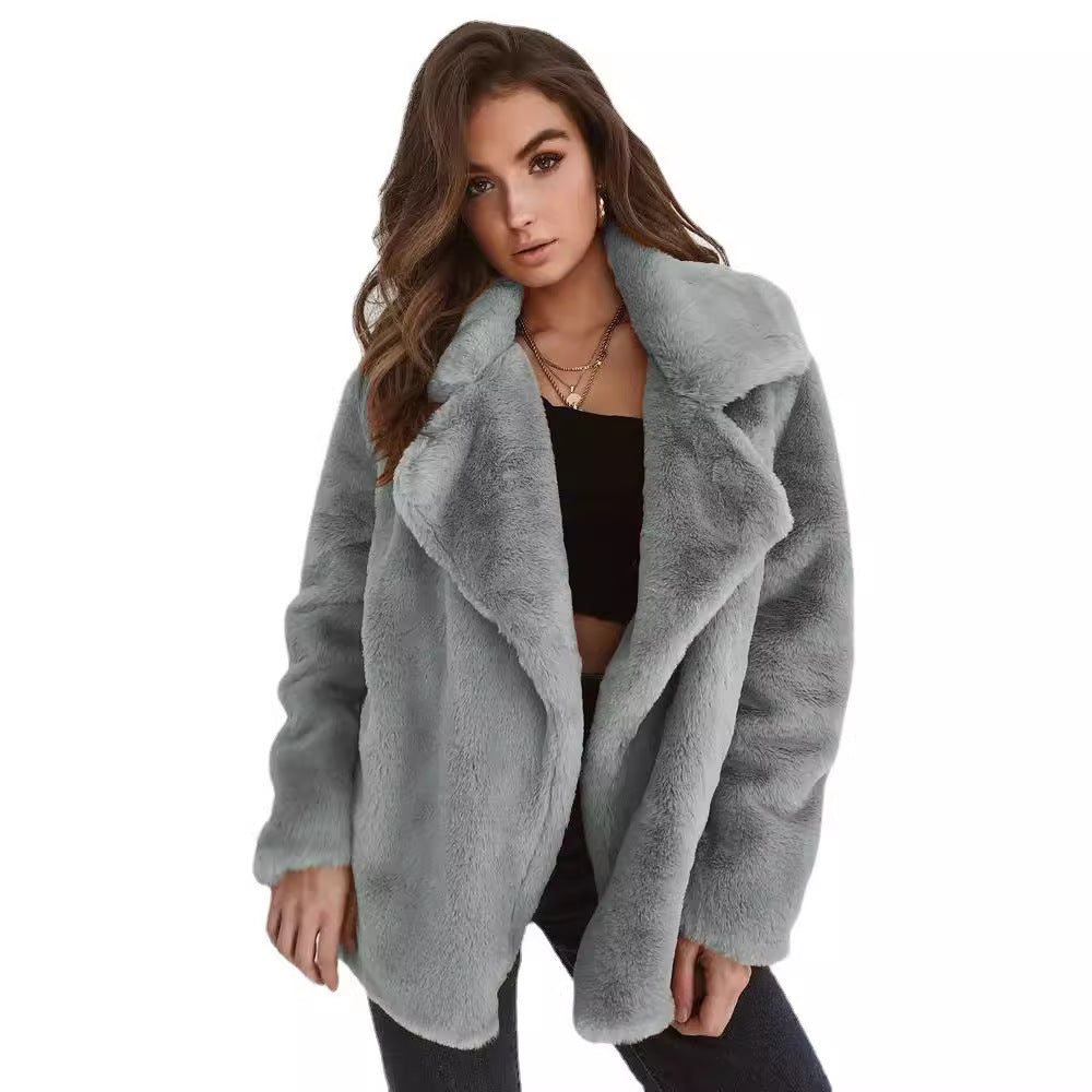 Damen Fleece-Mantel mit weitem Kragen und modischem Schnitt R&B