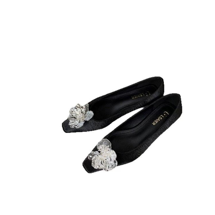 Damen elegante Ballerina-Pumps mit funkelndem Blumenakzent R&B