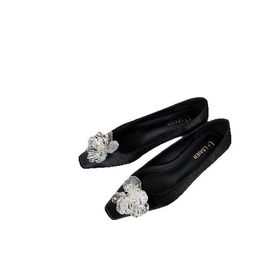 Damen elegante Ballerina-Pumps mit funkelndem Blumenakzent R&B