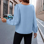 Damen elegante Bluse mit modischem Schlüsselausschnitt und raffinierten Puffärmeln R&B