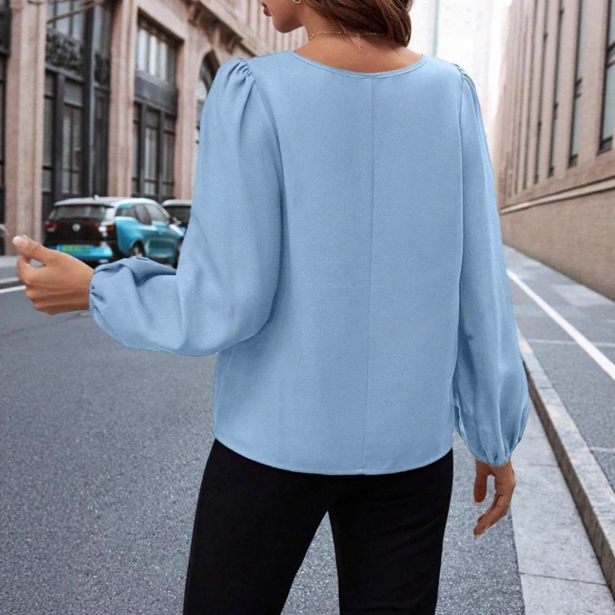 Damen elegante Bluse mit modischem Schlüsselausschnitt und raffinierten Puffärmeln R&B