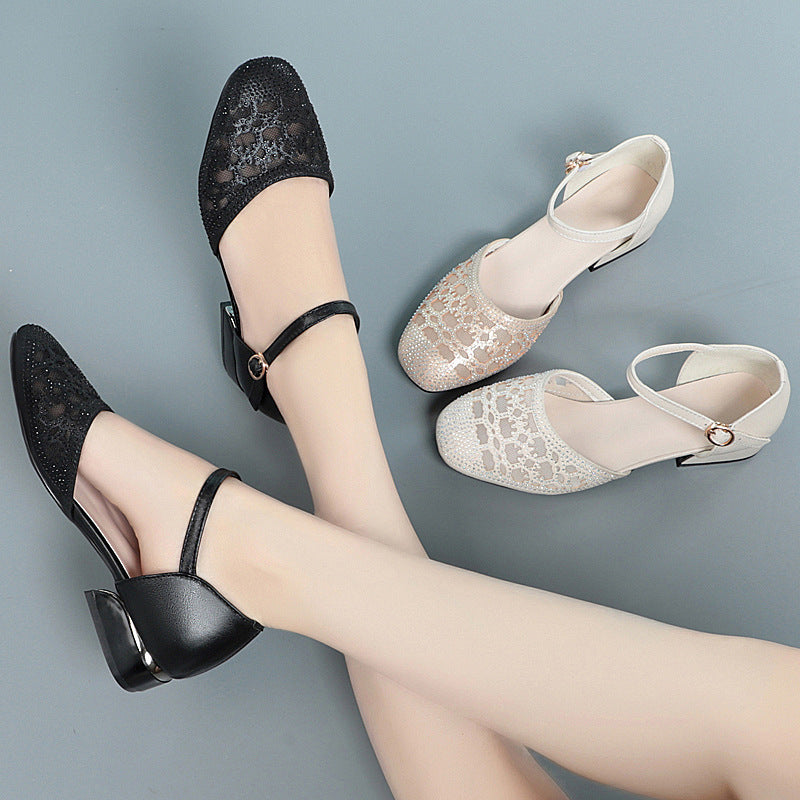 Damen Elegante Riemchen-Ballerinas mit glitzerndem Schmuckdetail und verstellbarem Riemen R&B