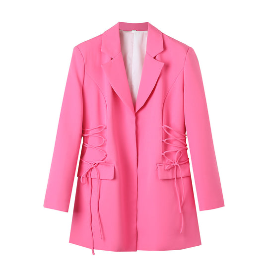 Damen modischer Blazer mit raffinierten Schnüroptiken und praktischen Taschen R&B