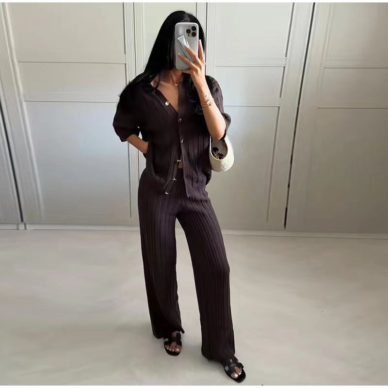 Damen weite Gummibund-Hose mit eleganten Streifen R&B